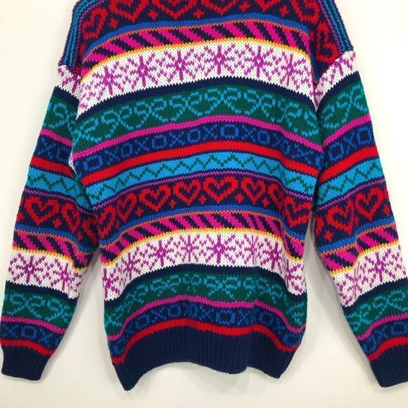 Ashley Colorful Design Stripe Knit Pullover Retro Crew Neck Sweater - Picture 12 of 15